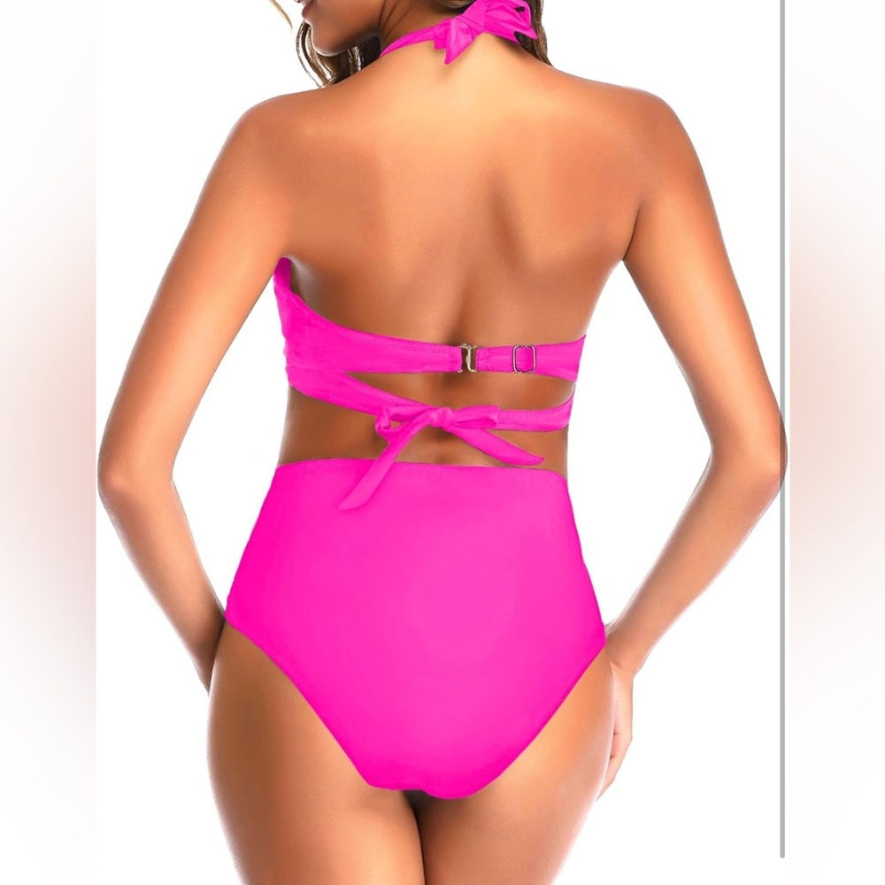 NWOT Tempt Me Hot Pink High Waist Bikini, Size XL - Picture 2 of 12